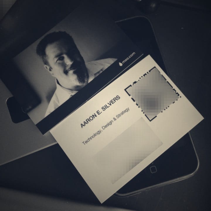 Old business cards of mine from way back in the day, printed from moo.com